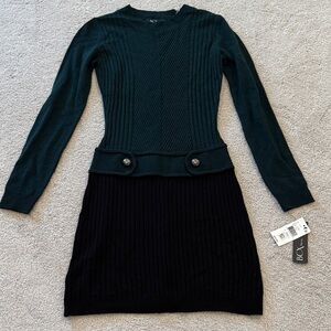 BCX Women's Elegant Black and Dark Green Sweater Dress